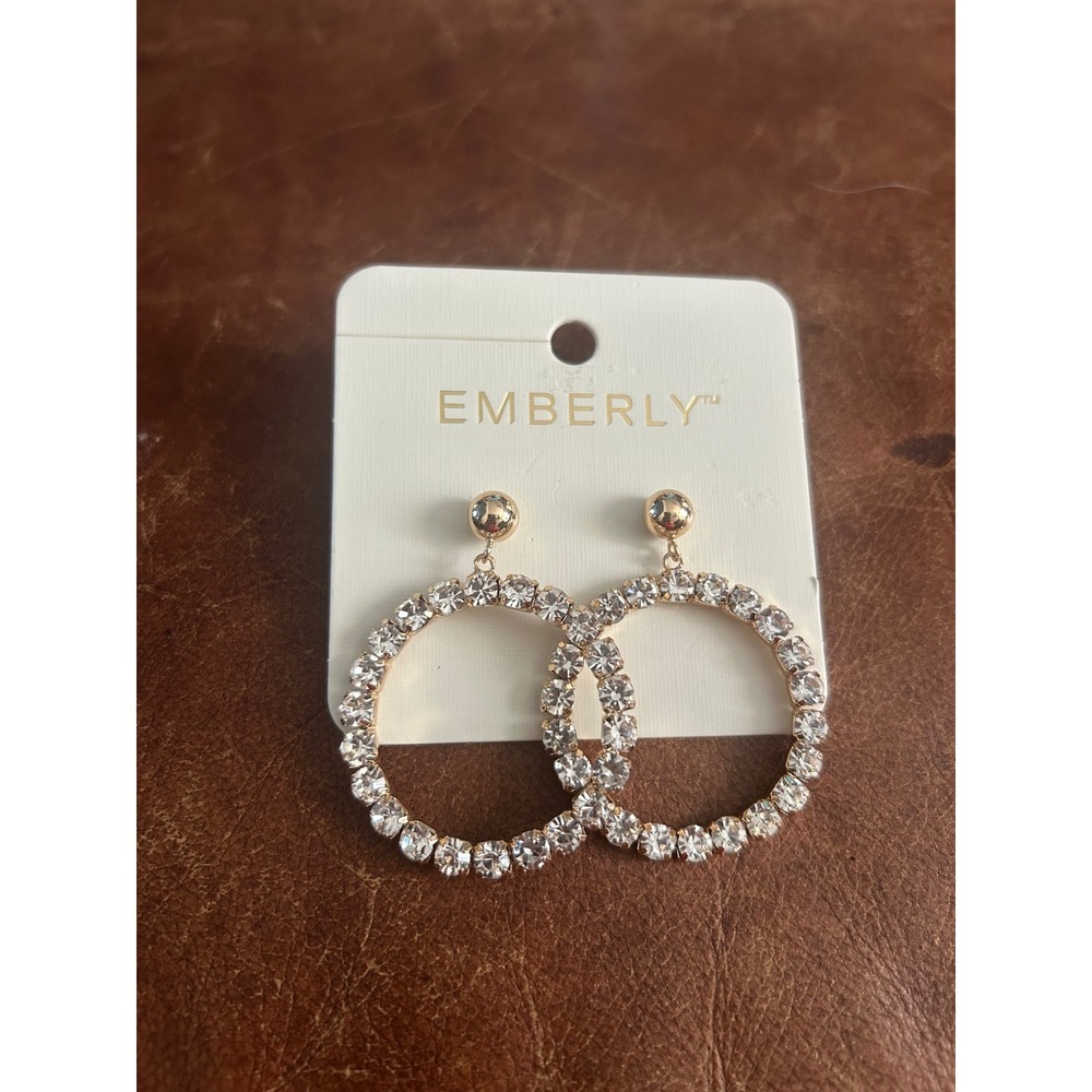 Emberly Gold Tone Rhinestone Hoop Drop Earrings Clear Crystal Statement Jewelry